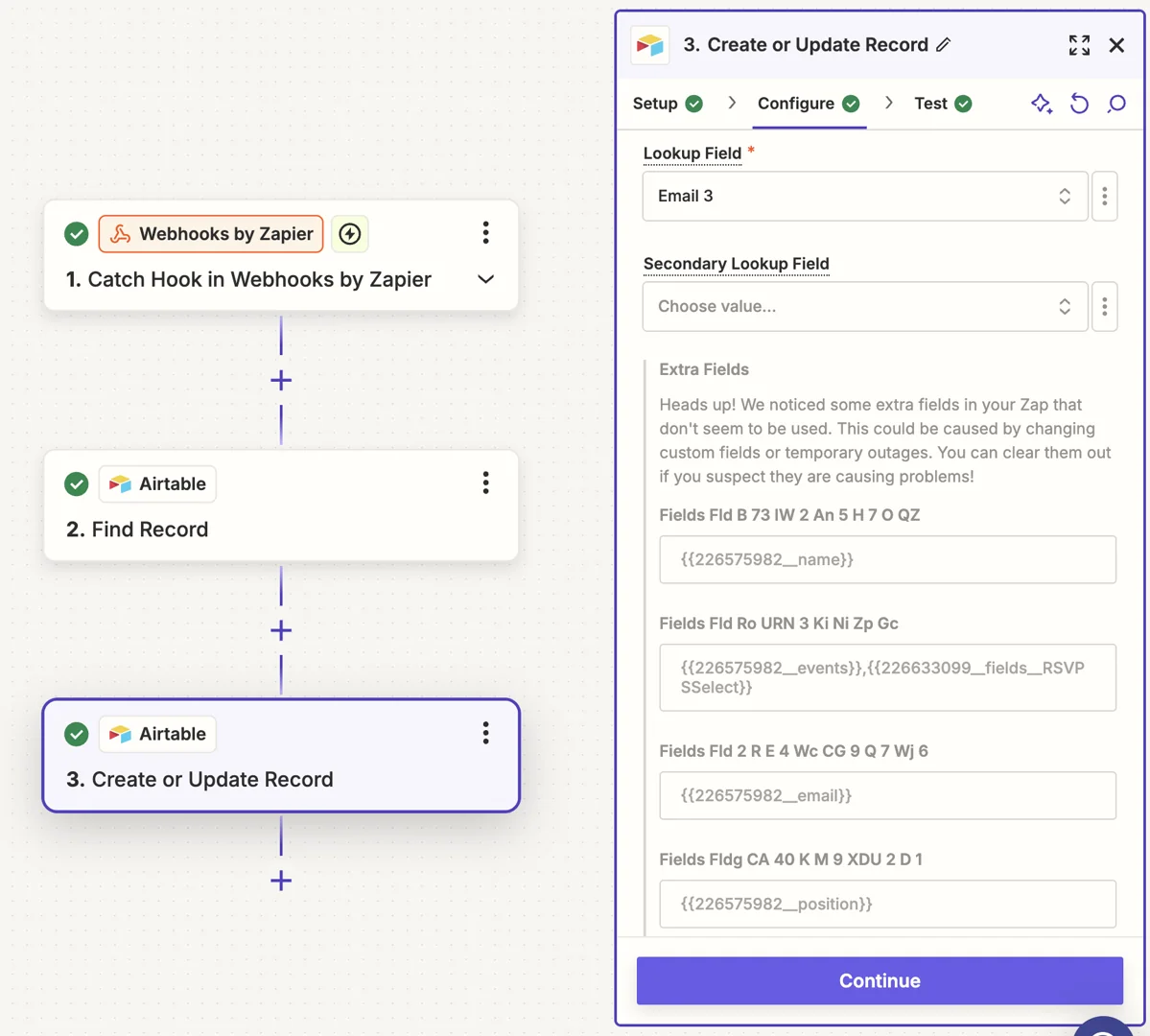 Screenshot showing field mapping between Gatsby and Airtable